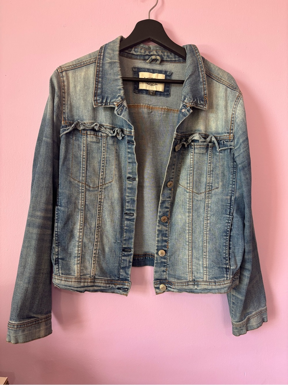 Women's Light Blue Denim Jacket with Frayed Detail